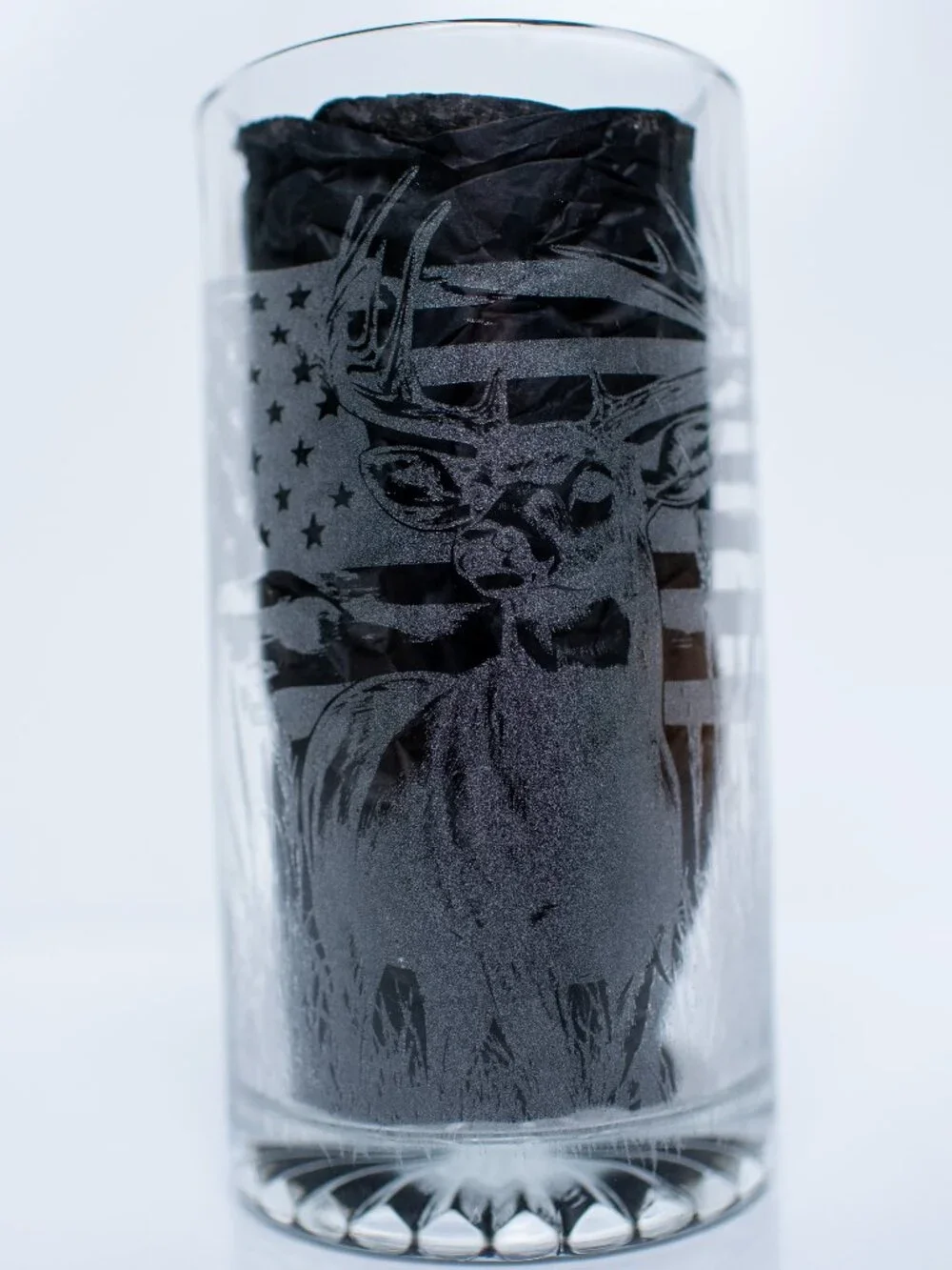 Laser Etched Beer Glass Whitetail Deer American Flag Highball Tumbler